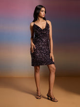 Sequin Black Purple Cowl Neck Mini Dress